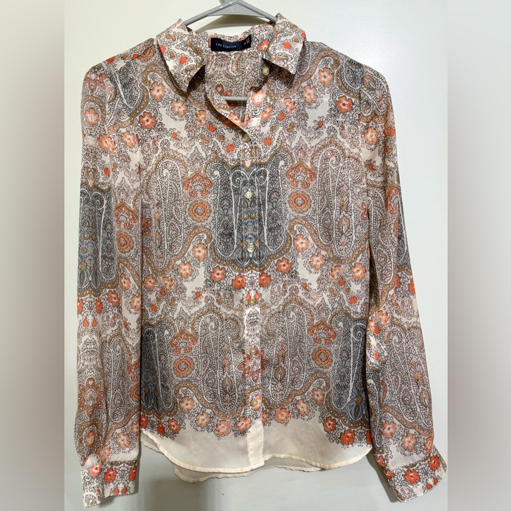 The Limited Orange and Cream Paisley Button-Down Shirt